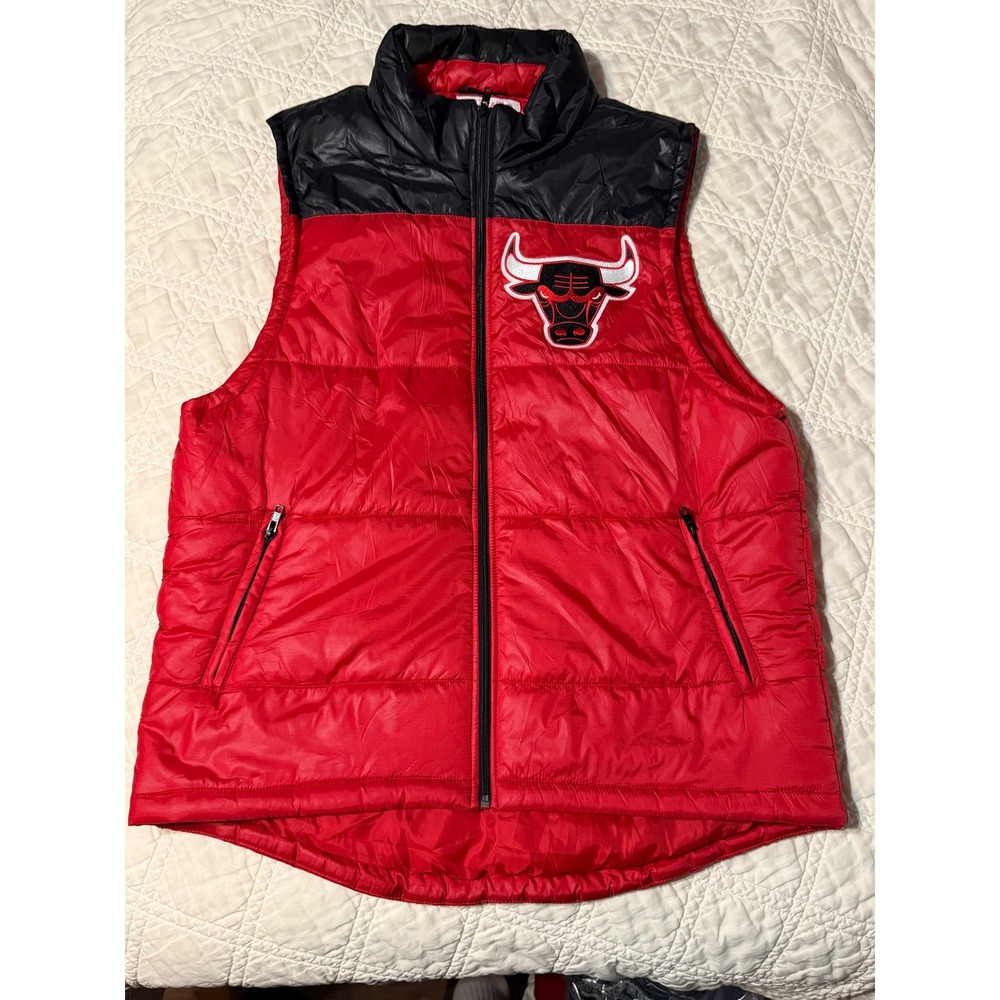 Mitchell & Ness Chicago Bulls Puffer Vest Mens Large Red Hardwood Classics Zip